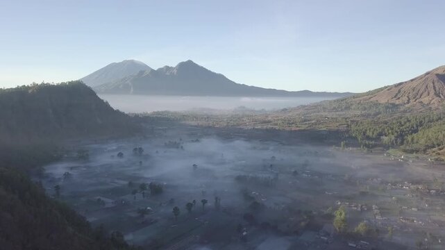 Beautiful landscape of foggy Pinggan village in Bali, Indonesia
