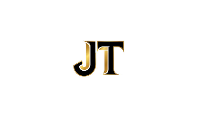 Elegant JT initial logo in black and gold. Ideal for branding, business identity, and luxury design.