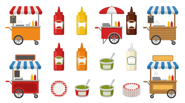 Food Carts and Condiments Illustration.