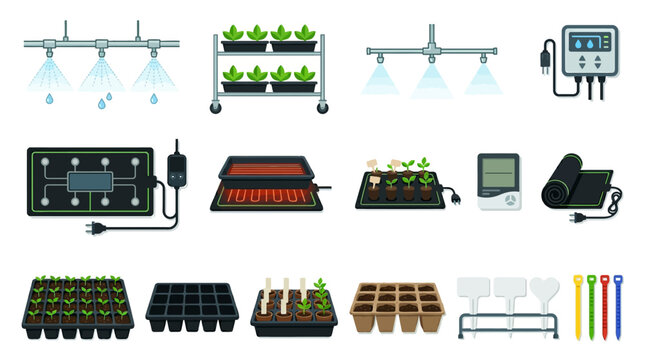 Indoor hydroponic system equipment tools.