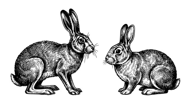 Rabbit Engraving Vector EPS 10 Vintage Sketch Wildlife Illustration Isolated on White