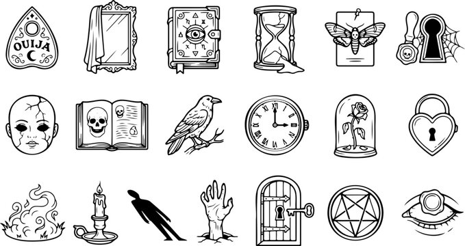 Gothic horror icons set