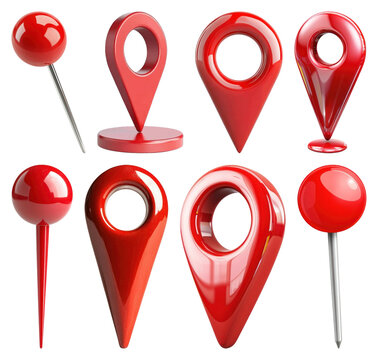 PNG Glossy red location markers collection on transparent background