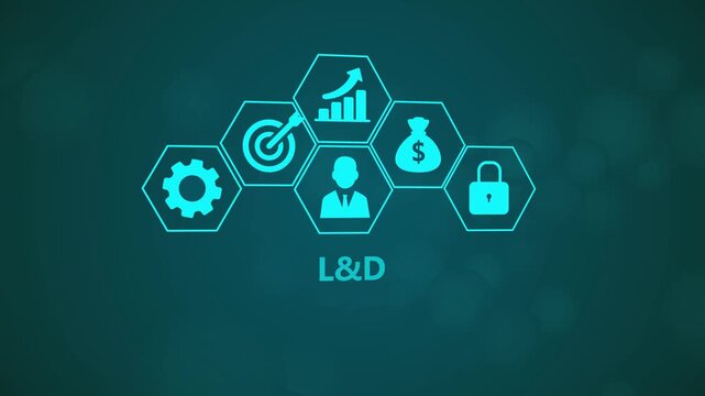Learning and Development Infographic Animation with Workforce Growth Icons and Enterprise Training Network on Dark Background 4K black background visuals