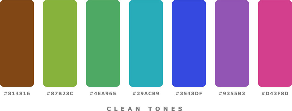 Clean tones color swatches collection featuring balanced shades and hex codes for modern user interface and graphic design.