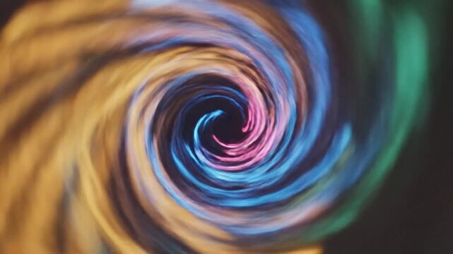Vibrant swirling lights create a mesmerizing abstract pattern indoors.