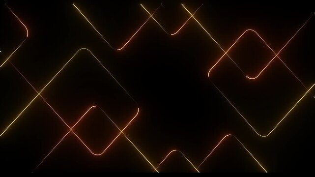A vibrant abstract background featuring dynamic neon line patterns in shades of yellow and orange . 4k black background icon animation