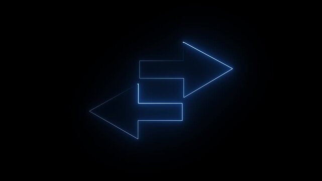 Abstract  blue neon line double arrow icon with left and right Neon arrows symbol icon, Glowing neon directional arrow icon animation.