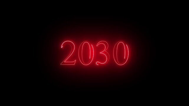 red color neon 2030 text icon animation on black background .isolated on black background. Seamless loop. neon luxury 2030 text animation.4k