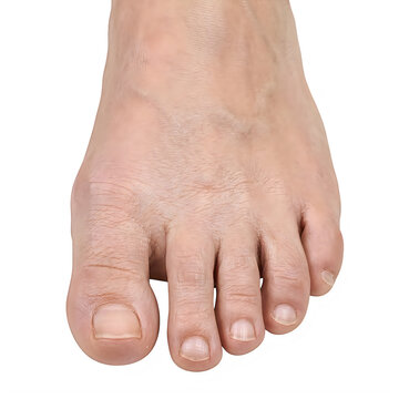 Close-up of human foot with hammertoe deformity isolated on transparent background