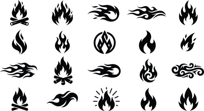 Black tribal flame decals and fire silhouettes for automotive vinyl graphics.