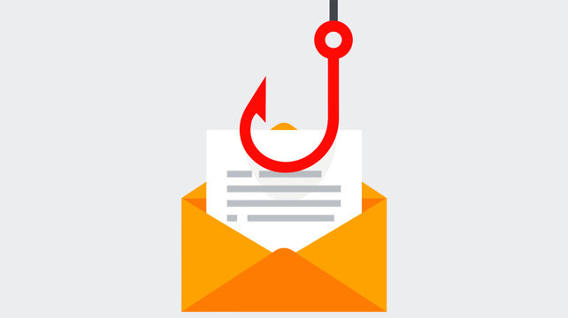 Fishing hook dangling over an open envelope with a document inside.fishing hook, open