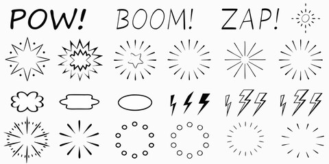 Explosion And Lightning Line Art Black And White Vector Illustration © Raju