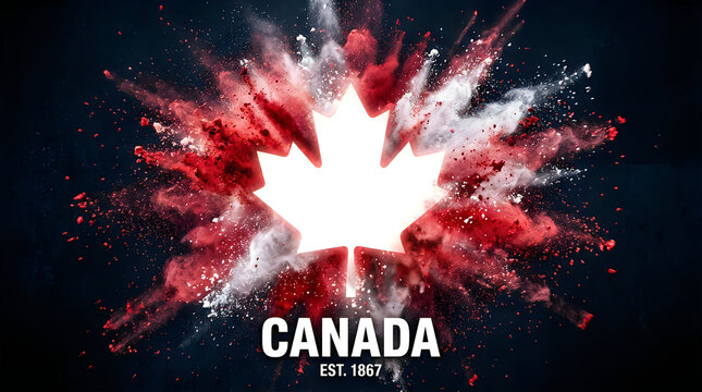 Canada maple leaf logo with red and white paint explosion