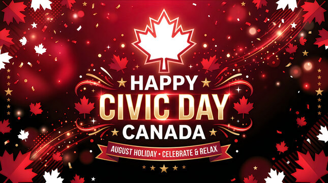 Happy civic day canada greeting with red maple leaf design