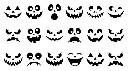 Fototapeta premium Set of 18 different scary and funny halloween pumpkin faces