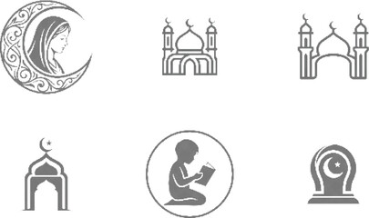 Fototapeta premium Muslim woman with crescent moon and islamic mosque symbols.