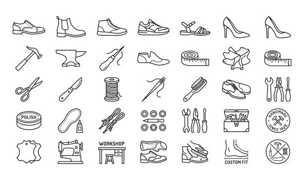 Shoemaker and Cobbler Line Icon Set
