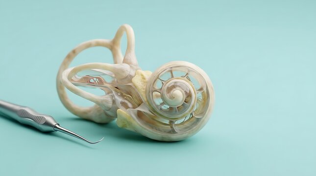 Anatomical Model of Human Inner Ear and Cochlea with Medical Tool