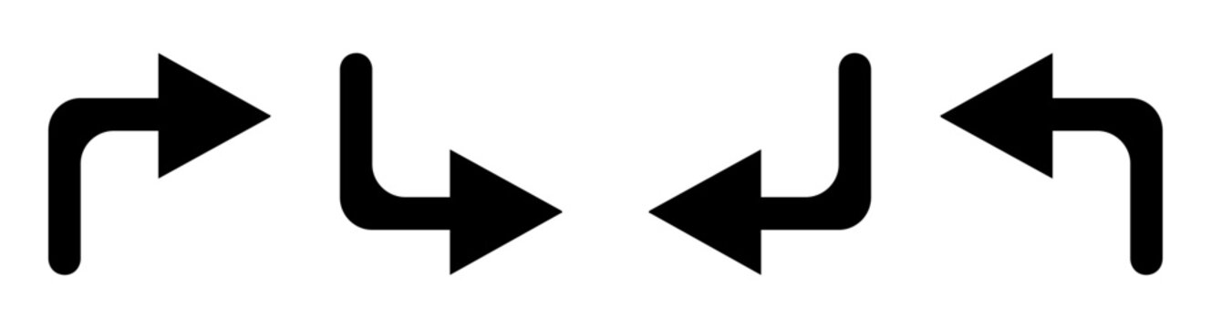 Curved Arrow Icon Set for Direction and Navigation Interface Symbols in Minimalist Black Silhouette