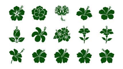 Green hibiscus flower and leaf silhouette collection. © togor