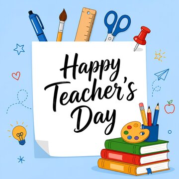 Happy Teacher's Day Blackboard Vector Illustration with School Supplies