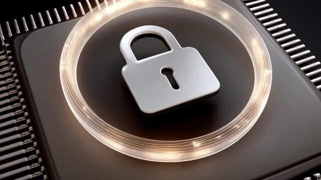 AI chip data protection healthcare concept lock symbol microprocessor for security and secure system with microchip security