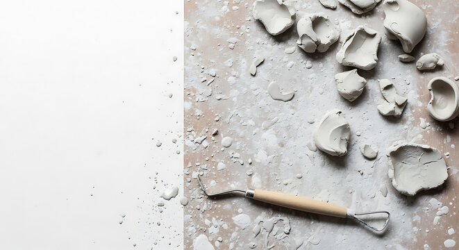 White Sculpting Clay and Pottery Tool Flat Lay
