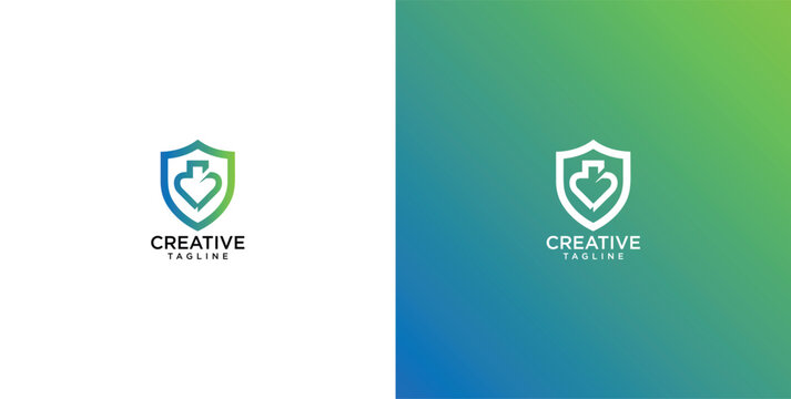 Professional Security Shield Logo with Abstract Heart Shape for Medical Wellness and Healthcare Protection