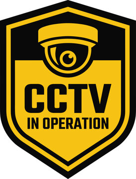 Cctv surveillance camera in operation shield logo