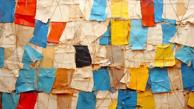 Time lapse old colorful posters texture ripped of old, Old colorful posters ripped torn crumpled paper. Wall backdrop placard texture.
Vintage random poster ripped torn crumpled paper
