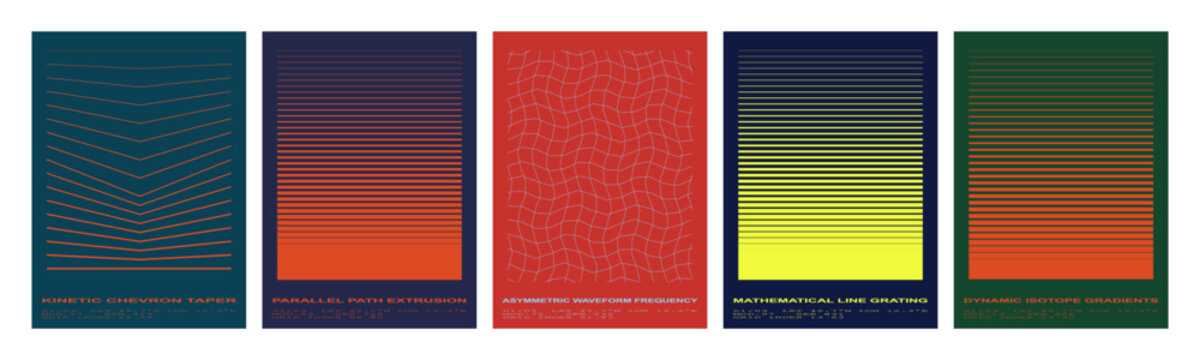 Set of five abstract geometric line art posters