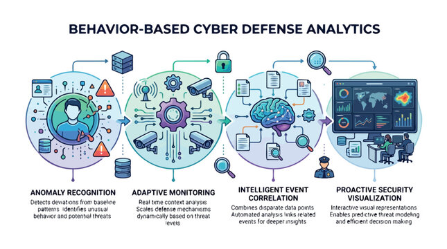 Behavior Based Cyber Defense Analytics Infographic Flowchart.