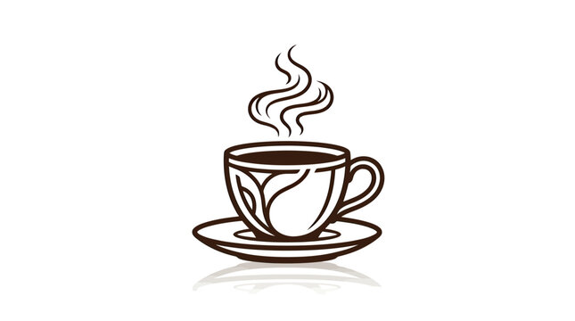 Steaming Coffee Cup Icon with Swirling Steam and Saucer