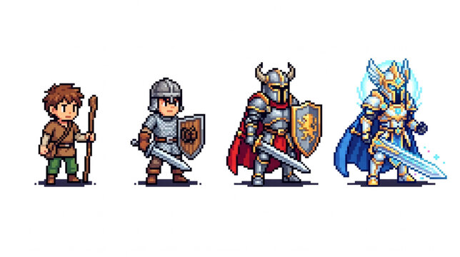 Pixel Art Warrior Character Evolution Set
