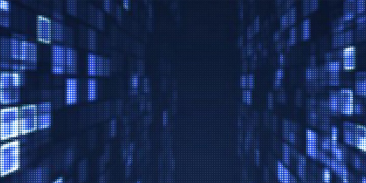 Halftone letter binary code pattern forming a pair of eyes. Coding language symbols forming a human form. Artificial intelligence technology futuristic background.