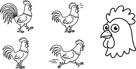 Rooster and chicken line icon set for poultry farm agriculture livestock bird mascot character logo design © MSTJANNATUN