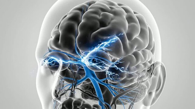 Realistic Transparent Human Head Anatomy Render Detailed Brain Structure and Neural Pathways for Neuroscience Education Concept