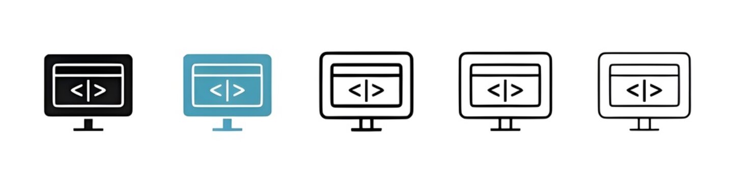Display code line icon set. computer software program script vector sign. web html icon for UI designs. Thin line customizable illustration. Symbol. Vector isolated outline drawing. Editable stroke 