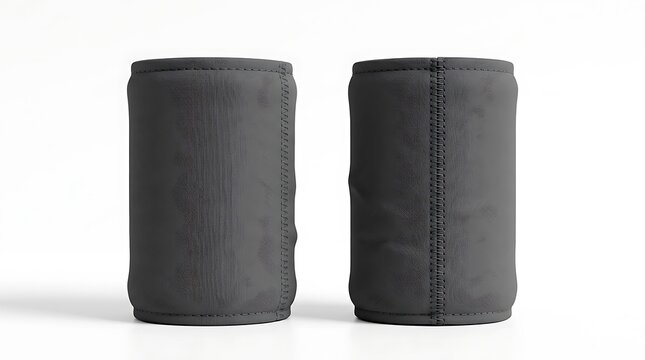 Pair of dark grey neoprene drink can sleeves for insulation. koozie mockup