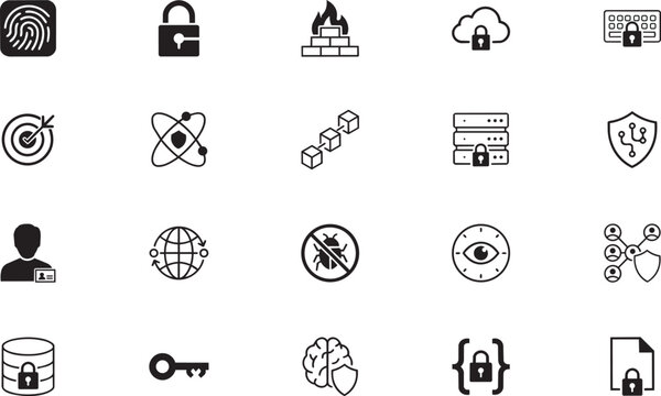 Cybersecurity and Digital Protection Line Icons Vector Set
