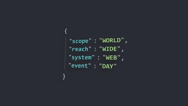 Programming code animation for World Wide Web Day celebration featuring minimalist terminal style with neon text on dark background for digital technology
