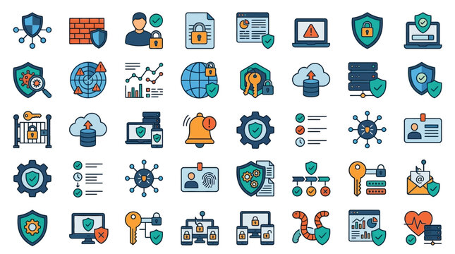 Collection of cybersecurity icons and symbols.