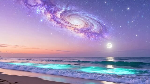 Beach with galaxy and moon