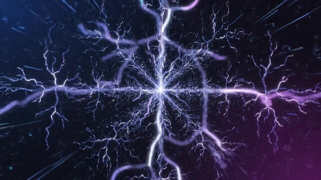Abstract energy field with lightning and circular HUD elements