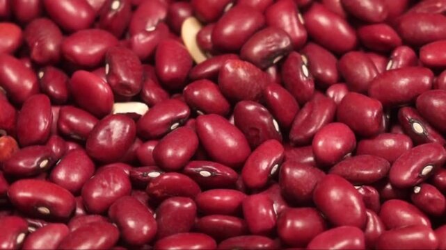 Rotation of red beans close-up. Top side view