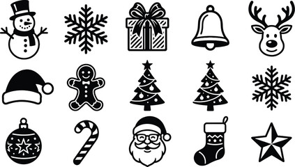 Naklejka premium Winter Holiday Icons Set Black Silhouette On White Background