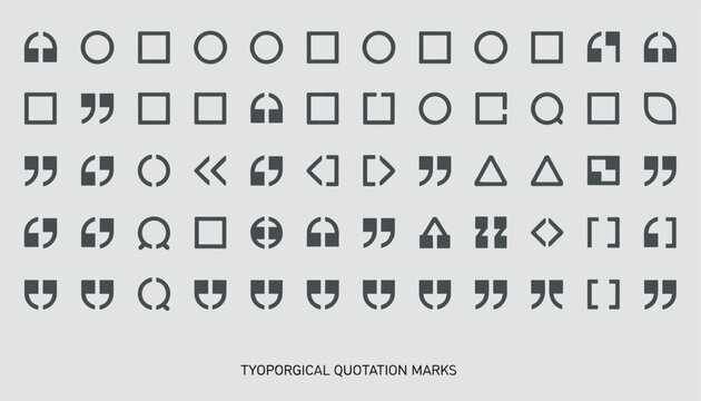 Collection of typographical quotation marks, brackets, and geometric shapes in a grey grid with label below.