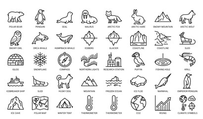 Arctic and Antarctic Line Icon Set © Prodip