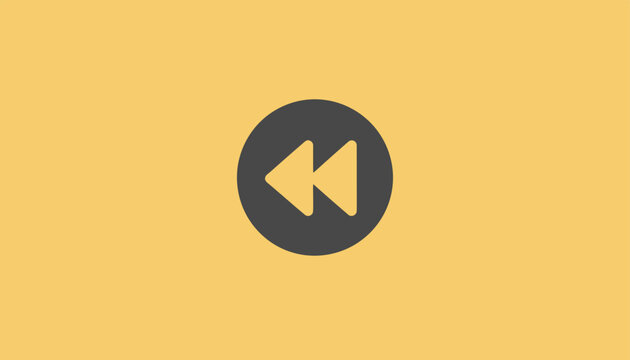 Simple fast backward media playback control arrow button icon inside a dark circle on a solid yellow background.